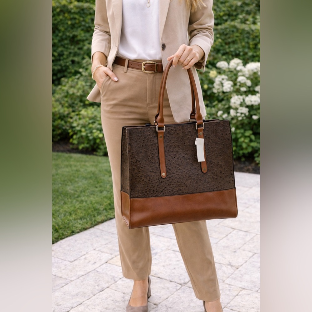 Van Heusen Two-Tone Brown Leather Tote